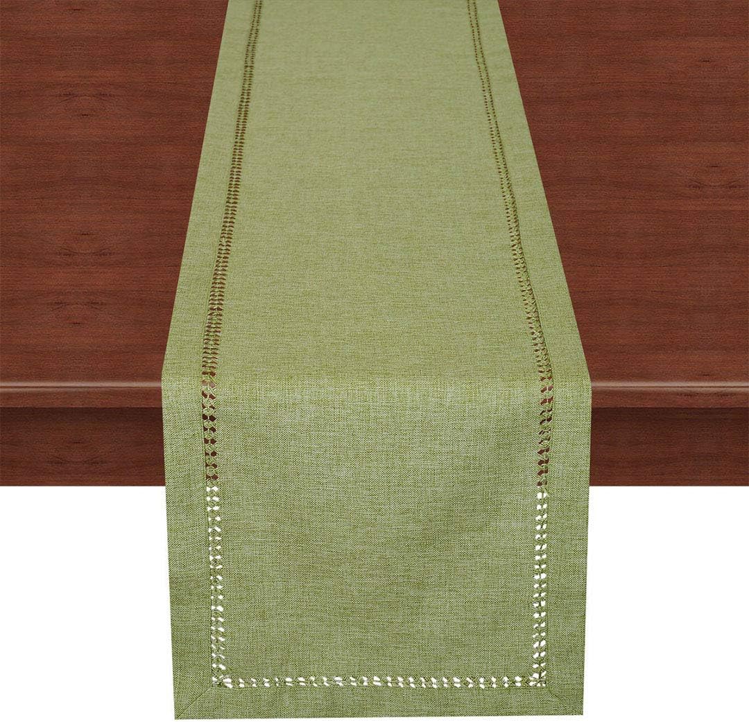 Grelucgo Handcrafted Solid Color Dining Table Runner, Dresser Scarf, Double-Hemstitched (Sage Green, 14 x 72): Home & Kitchen
