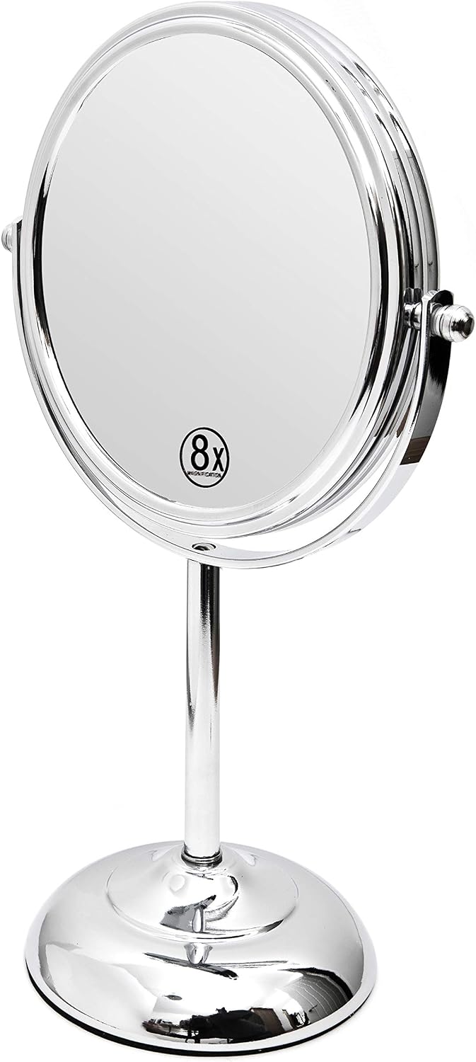 Amtido Magnifying Makeup Mirror 6-Inch - Tabletop Vanity Mirror, Magnification 1x and 8x - 360° Swivel - Chrome Finish