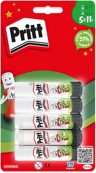 Pritt Glue Stick White 5x11g 97% Natural Ingredients School Craft