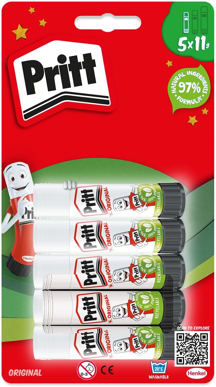 Pritt Glue Stick White 5x11g 97% Natural Ingredients School Craft