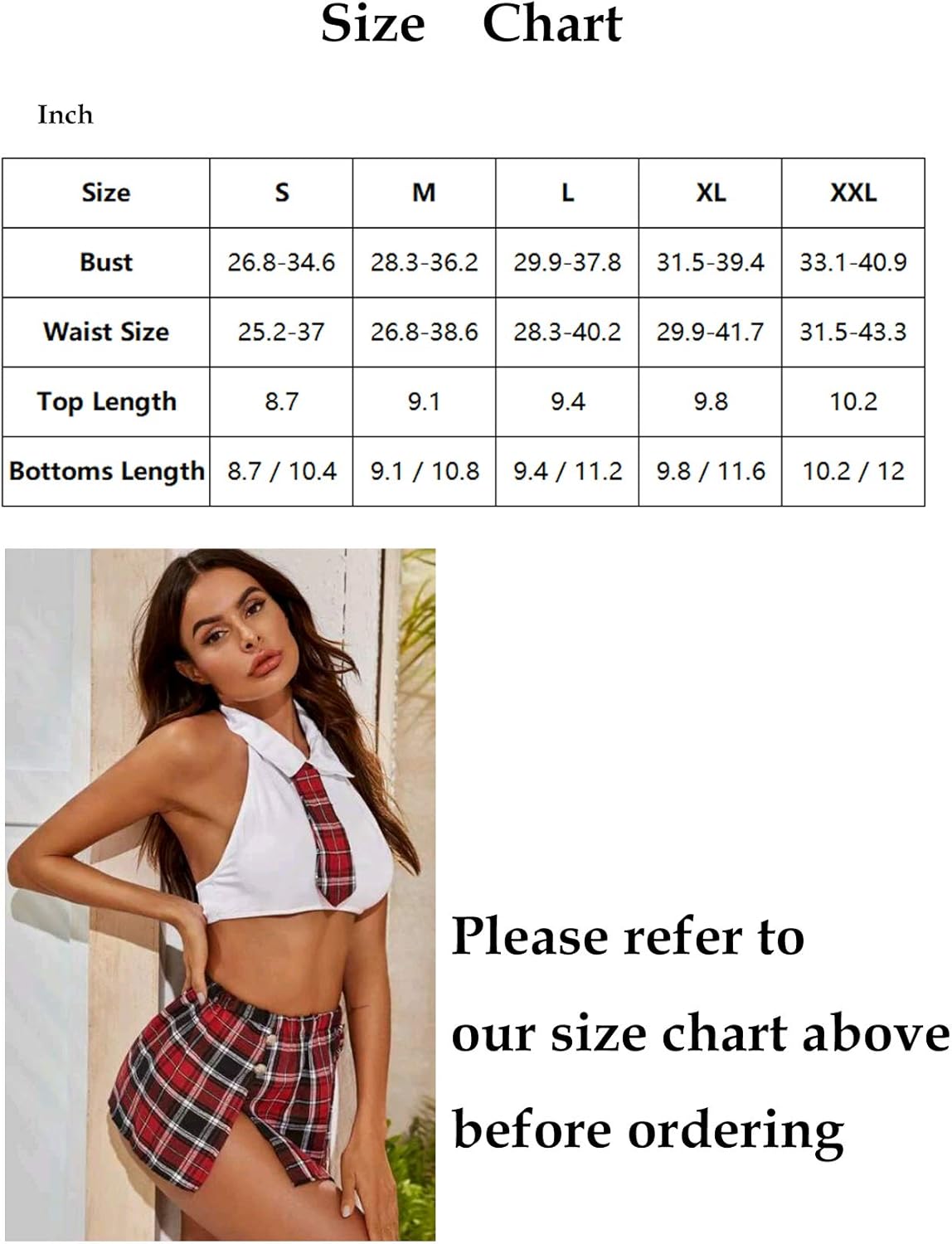 DIDK Women's 3Pcs Cute Adult Uniform Schoolgirl Costume Lingerie Set with Thong: Clothing