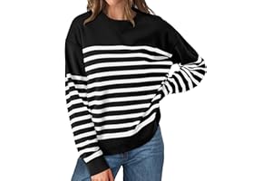 WIHOLL Sweatshirts for Women Crewneck Long Sleeve Striped Tops Lightweight Fashion 2024