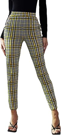 plaid elastic waist pants