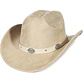 GEMVIE Suede Cowboy Hat for Men Women Roll up Brim Cowgirl Hat Classic Country Cowboy Hat