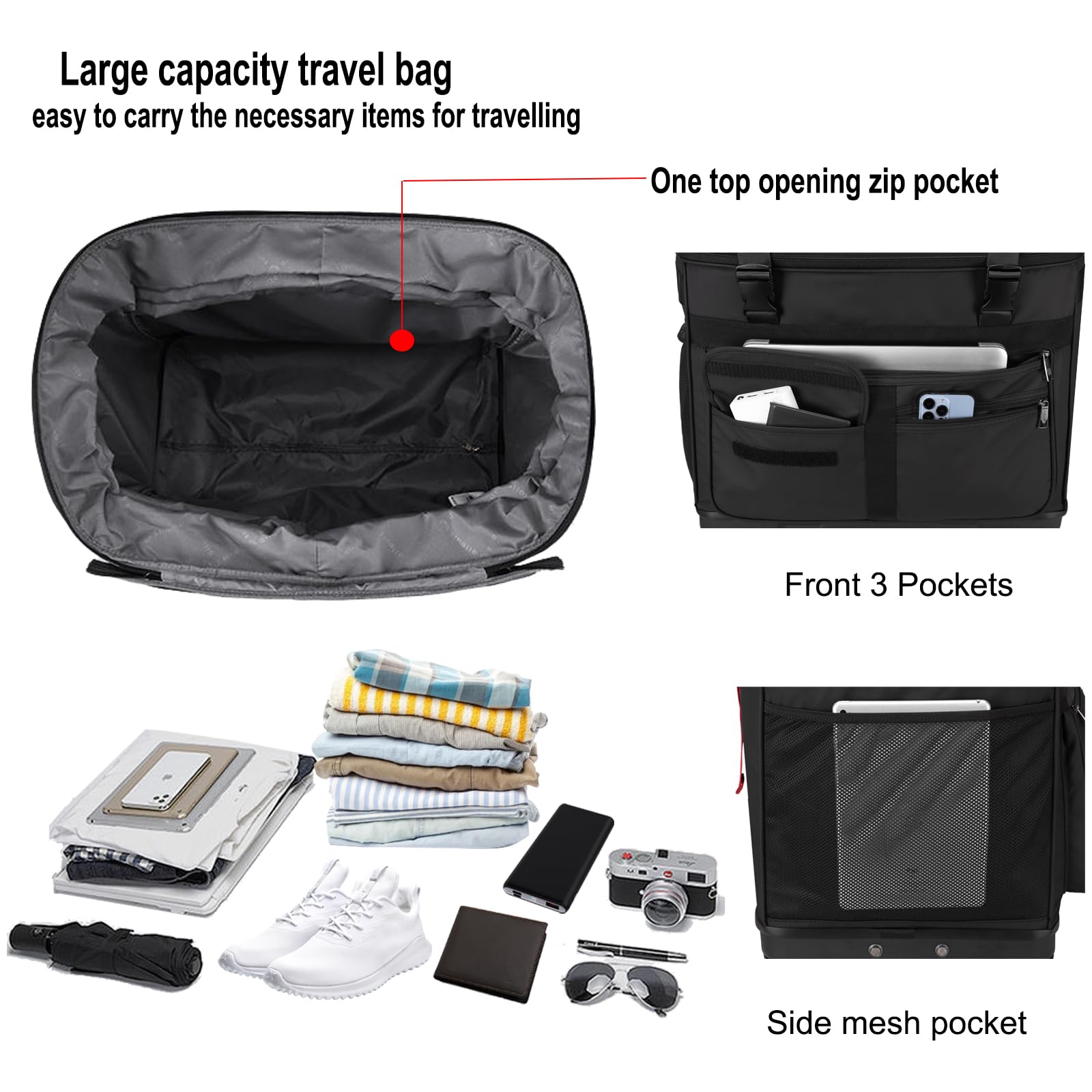 UEIPA Expandable Collapsible Luggage with Telescoping Handle Foldable Suitcase with Removable Wheels Rolling Travel Duffel Bag for Men and Women