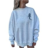 SHENHE Women's Crewneck Graphic Sweatshirts Animal Print Long Sleeve Oversized Sweatshirt Trendy Pullover Casual Tops