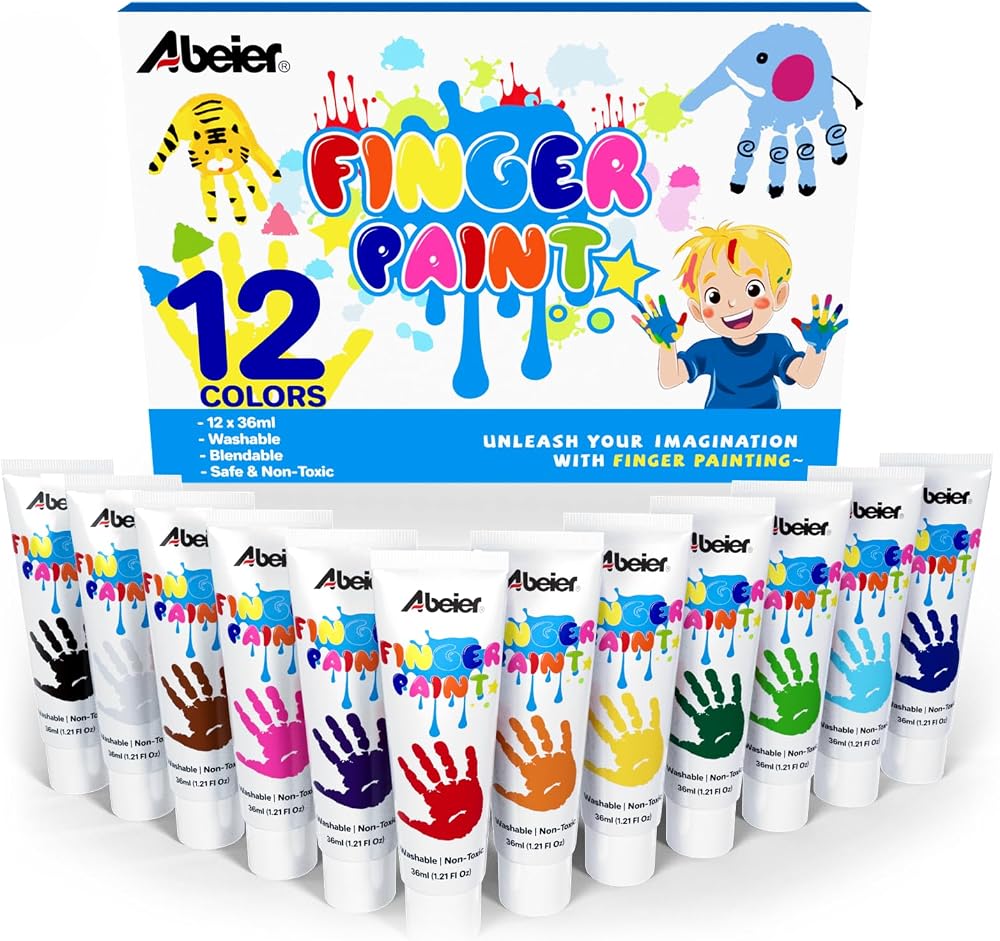 ABEIER Finger Paint for Toddlers 12 Colors Non-Toxic 1.21 fl oz Creamy Washable
