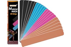 ANAMPION Kinesiology Tape Pro Athletic Sports Waterproof Breathable Athletic Elastic Kneepad Muscles & Joints Pain Relief Knee Taping for Gym Fitness Running Tennis Swimming Football (Mix, 20 Strips)