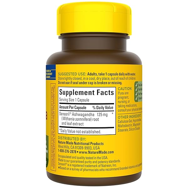 NATURE MADE ASHWAGANDHA CAPSULES 125MG FOR STRESS SUPPORT, 60 CAPSULES, 60 DAY SUPPLY