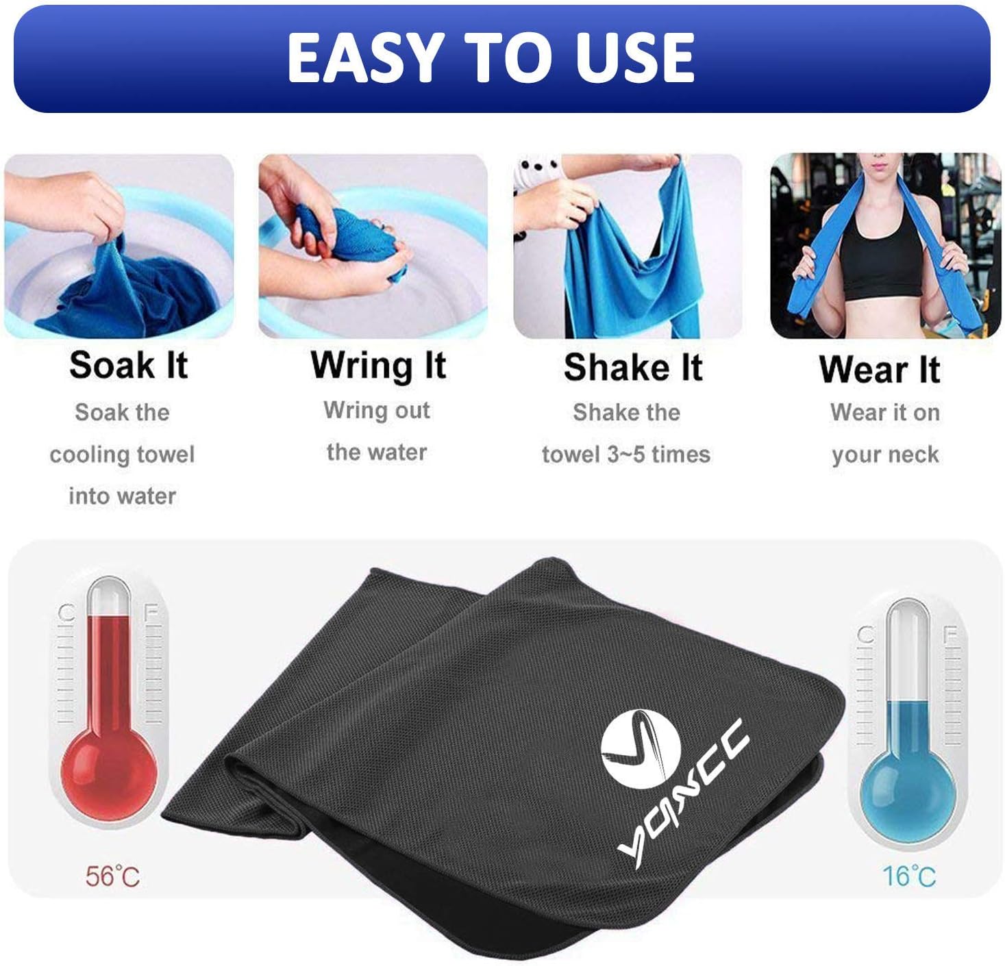YQXCC 4 Pack Cooling Towel (47"x12") Ice Towel for Neck, Microfiber Cool Towel, Soft Breathable Chilly Towel for Yoga, Golf, Gym, Camping, Running, Workout & More Activities: Home & Kitchen
