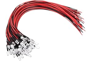 PATIKIL 5mm LED Diode Light, 50 Pcs 3-6V DC Pre Wired Mini LED Lights Bulb Light-Emitting Lamp for RC DIY Indicator Lighting, Cold White