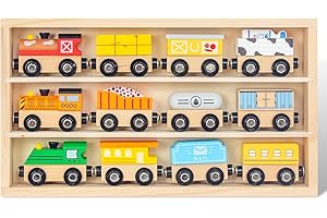 WoodenEdu Wooden Train Sets for Toddlers, 12Pcs Train Toy Magnetic Sets Fits Brio, Thomas, Melissa and Doug, Kids for Boys Girls 3 4 5 Years Old