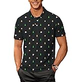 Mainfini Men's Christmas Polo Reindeer Tree Santa Short Sleeve Holiday Business Casual Shirt (S-3XL)
