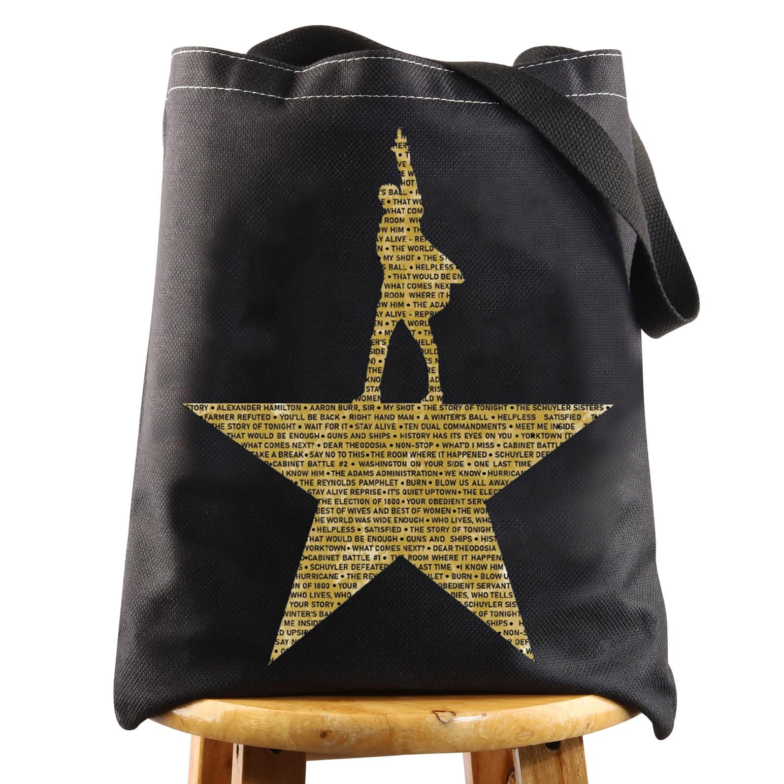 WZMPA Hamilton Broadway Reusable Tote Bag - Fans Gift, Theater Shopping & Grocery Bag For Music Lovers, Bl Tg, L