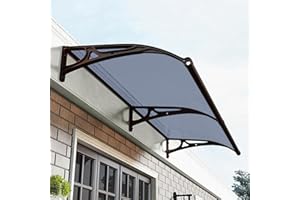GVCSTXP Awning for Door Window Exterior with Aluminum Bracket, Front Door Overhang Awning with Black Bracket for Sun Shutter, UV, Rain and Snow Protection-Smoke gray-60x100cm/24x40in