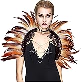 L'VOW Victorian Natural Feather Poncho Capelet Shrug Wrap Lace Collar Shoulder Halloween Witch Shawl Costumes