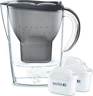 BRITA Wasserfilter Marella graphit inkl. 3 MAXTRA+ Filterkartuschen – BRITA Filter Starterpaket zur Reduzierung von Kalk, Chlor, Blei, Kupfer & geschmacksstörenden Stoffen im Wasser