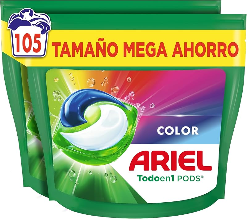 PODS Todo en 1 Detergente Lavadora Liquido 105 Capsulas/Pastillas, Jabon Extra Cuidado del Color, Mas Color y Brillo, Limpieza Profunda