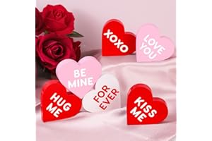 GIFTPEAK Valentines Day Decorations, 6 Pcs Valentines Day Decor for Anniversary Wedding Party - Conversation Heart Wooden Valentines Decorations for The Home, Tiered Tray Decor, Shelf, Table