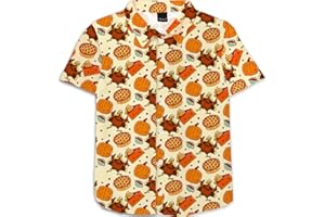 Remimi Unisex Kids Thanksgiving Shirt Boys Turkey Shirts Hawaii Short Sleeve Button Down Aloha Tee Tops 5-14 Years