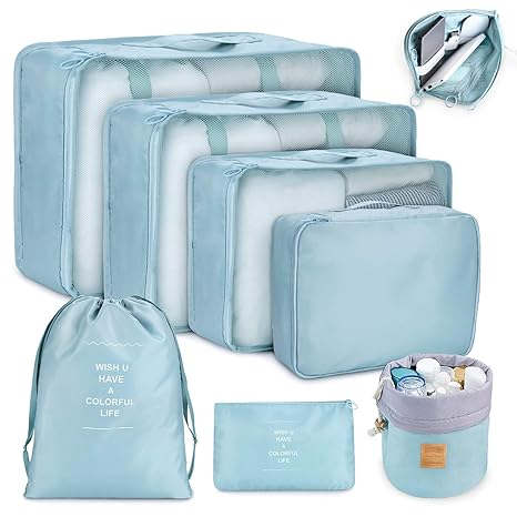 Koffer Organizer Set 8-teilig, kleidertaschen für Kleidung Kosmetik Schuhbeutel Kabel Aufbewahrungstasche, Reisen Organizer T