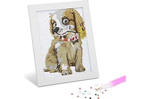Sloikey 5D Diamond Art Kits for Kids with Wooden Frame Arts and Crafts for Kids Aged 6-12 Diamond Dots Painting (S-Dog with Collar)