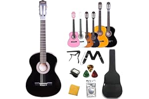Aryari 39 Inch Black Classic Guitar, Nylon String Mini Travel Guitar, Acoustic Guitar (Includes Strap, Strings, Pick, Etc), 3
