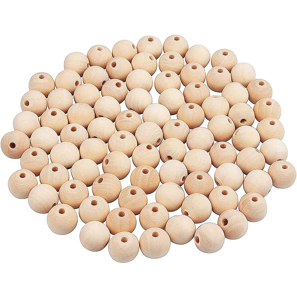 Amasawa 120 Pieces Wooden Decorative Beads, Jewelry Making Wood Beads, Diy Painting Wood Beads, Craft Decorations Round Beads, for Crafting Diy Handmade Decorations Jewellery Making Necklace(14 mm)