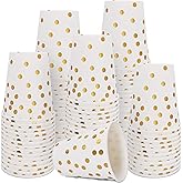 WYQJHKV White and Gold Paper Cups,9 oz Gold Foil Dot Disposable Cups for Birthday Wedding Party Supplies(50 Pcs)