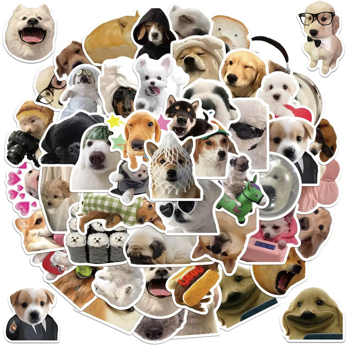 Funny Dog Meme Stickers, 50Pcs Cute Dog Puppy Decals Waterproof Vinyl Pet Sticker Pack for Laptop Water Bottle Luggage Skateboard Bumper Car, Party Supplies Decor (Cartoon Dog B)