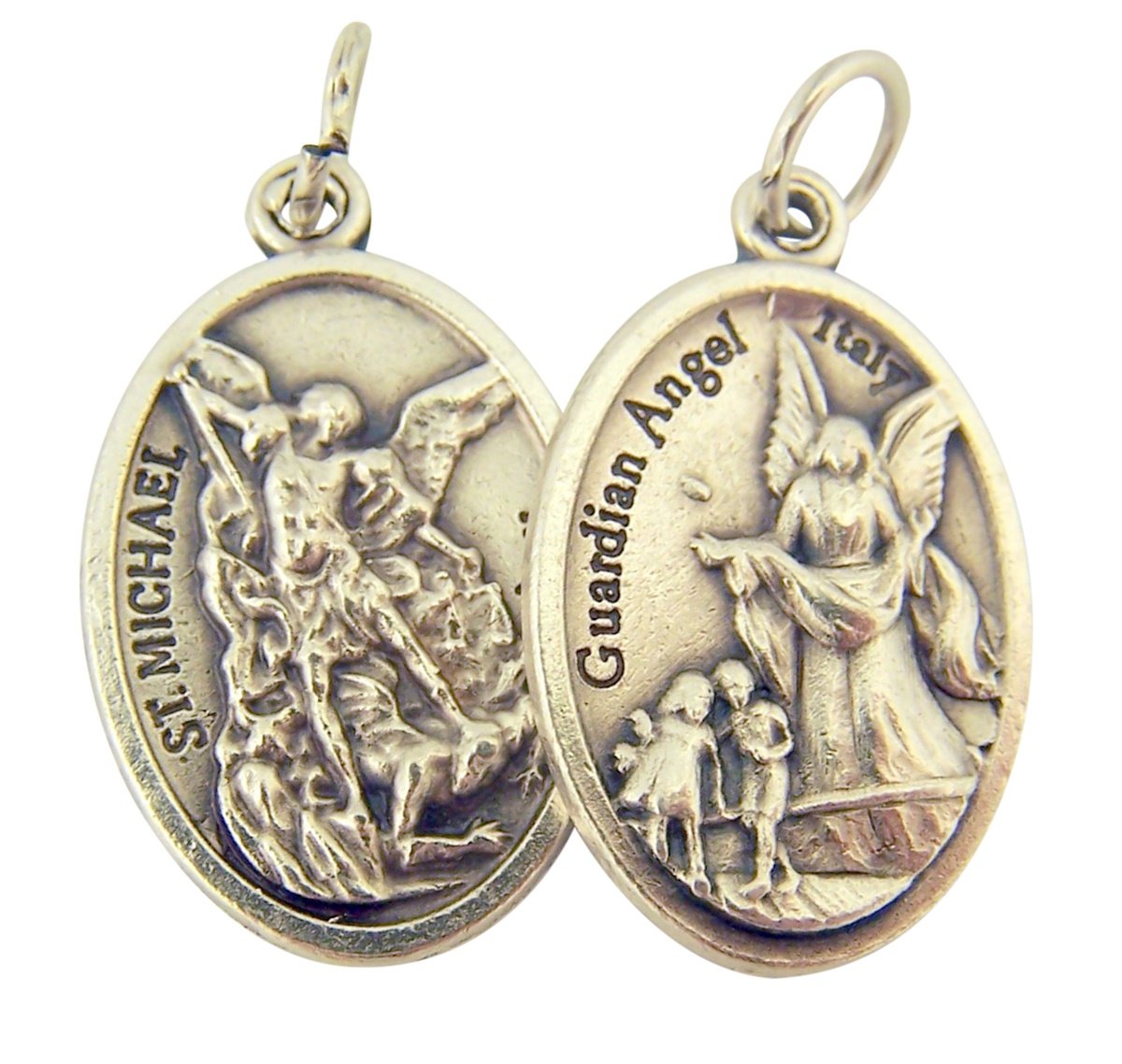Catholic Patron Saint Medals Silver Toned Base, 1 Inch, Set of 2