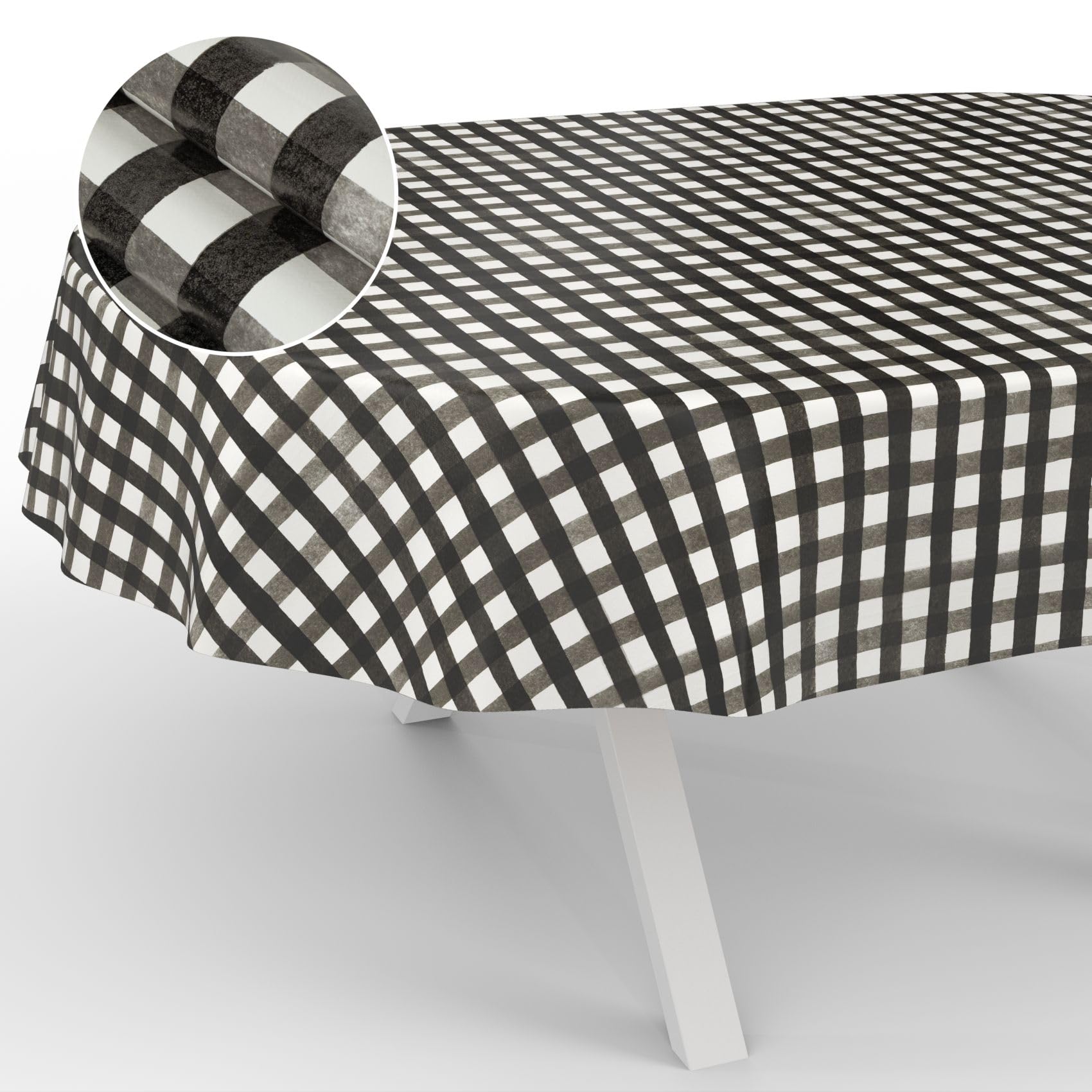 ANRO Oilcloth Tablecloth, Washable, Oilcloth, Garden Tablecloth, Outdoor, Indoor, Oval, 240 x 140 cm, Cut Edge, Chequered, Black