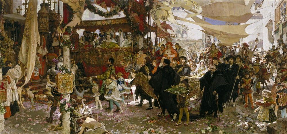 Oil Painting 'Pradilla Y Ortiz Francisco Cortejo Del Bautizo Del Principe Don Juan Hijo De Los Reyes Catolicos Por Las Calles De Sev ' Printing On Polyster Canvas , 8 X 17 Inch / 20 X 43 Cm ,the Best Kitchen Gallery Art And Home Decor And Gifts Is This Amazing Art Decorative Prints On Canvas