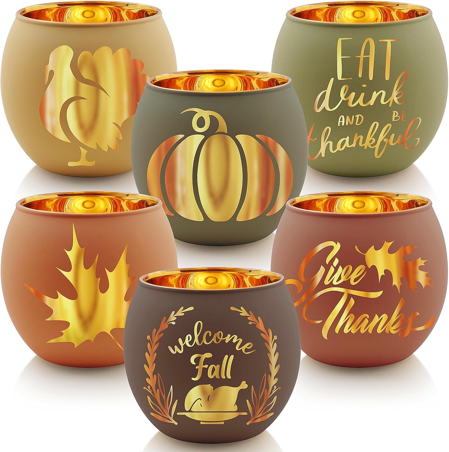 Candles & Holders - Thanksgiving Votive Candle Holder Set of 6, Glass Votives Holder with 6 Laser Engraving Patterns, Tealight Holders Bulk for Fall Table Centerpiece Decor