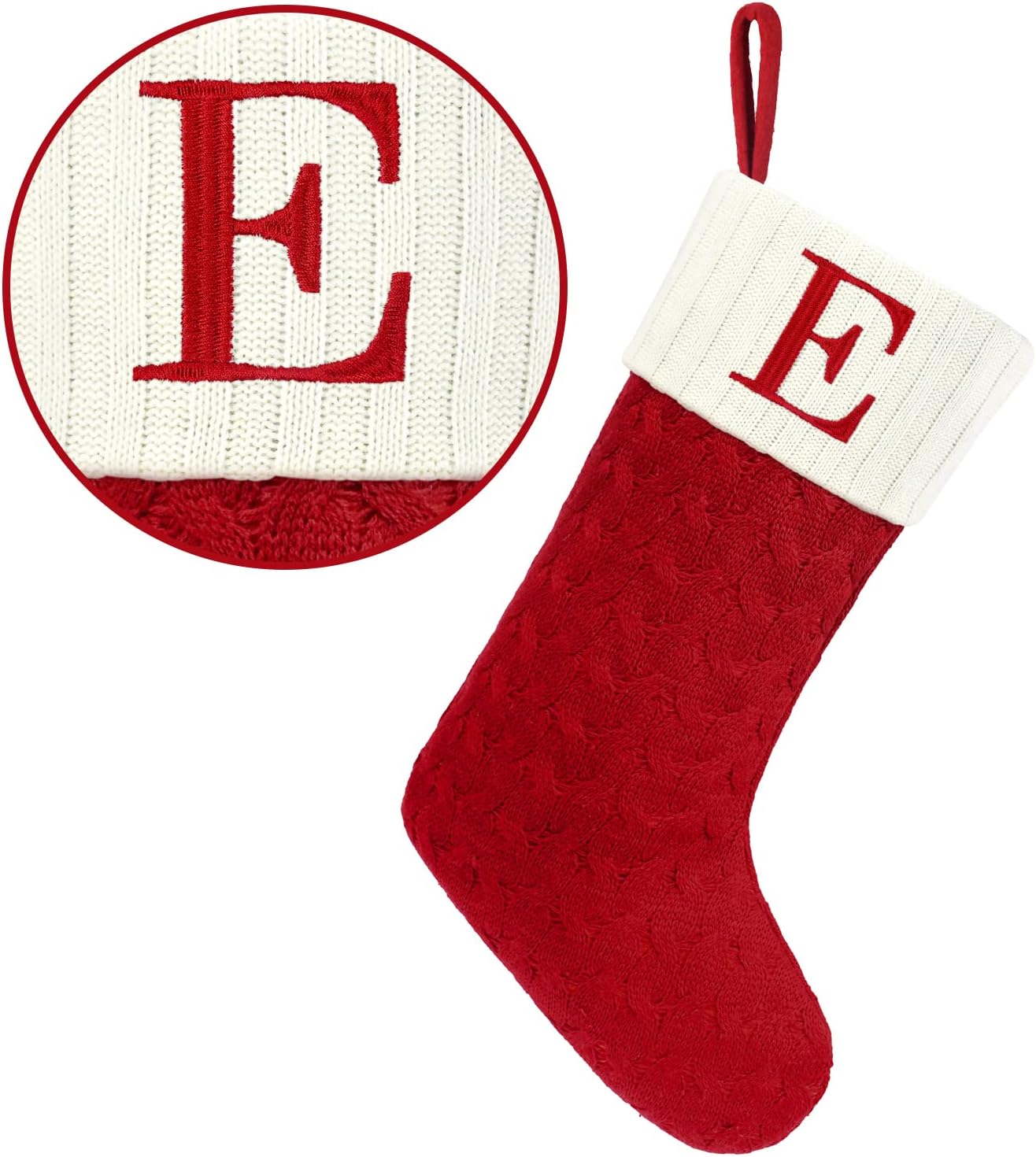 Stockings & Holders - Jeyew Christmas Stockings with Initials, 20 Inches Large Embroidered Letter Knit Red White Christmas Stocking for Family Holiday Decorations and Xmas Tree Fireplace (Letter E)