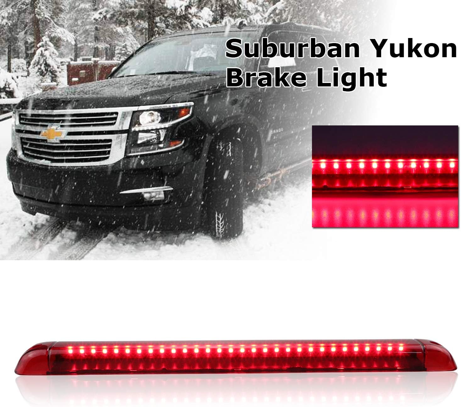 Center High Mount Stop Light Third Brake Light Lamp Cargo Lights for 95-2000 Tahoe, 1992-1999 Chevy Suburban&GMC Yukon, 2003-2009 H2 (Red Lens)