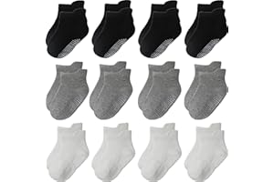 Aroveea Non Slip Grip Ankle Baby Socks 12 Pack for Toddler Boys and Girls Kids,Infant Cute Cotton Baby Socks