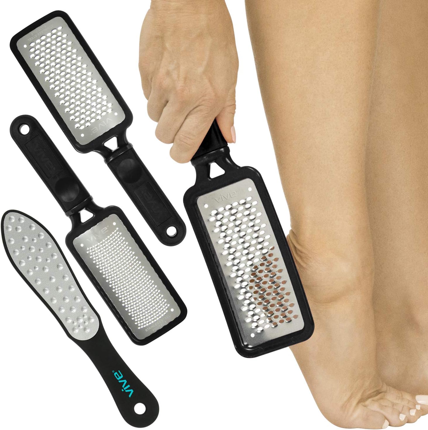 Vive Foot File (3 Pack) - Callus Remover Pedicure Tool Kit for Men, Women Care - Dead Skin Heel Scrub Shaver and Rough Patch Eliminator Remover for Dry and Wet Toe and Feet Peel - Rasp Scrubber Blade: Health & Personal Care