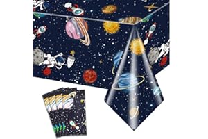 Ayearparty 4pcs Outer Space Plastic Table Cloths for Party Disposable Spaceship Galaxy Tablecloths Waterproof Astronaut Table Covers Solar System Birthday Decorations for Baby Boys 54x108Inch