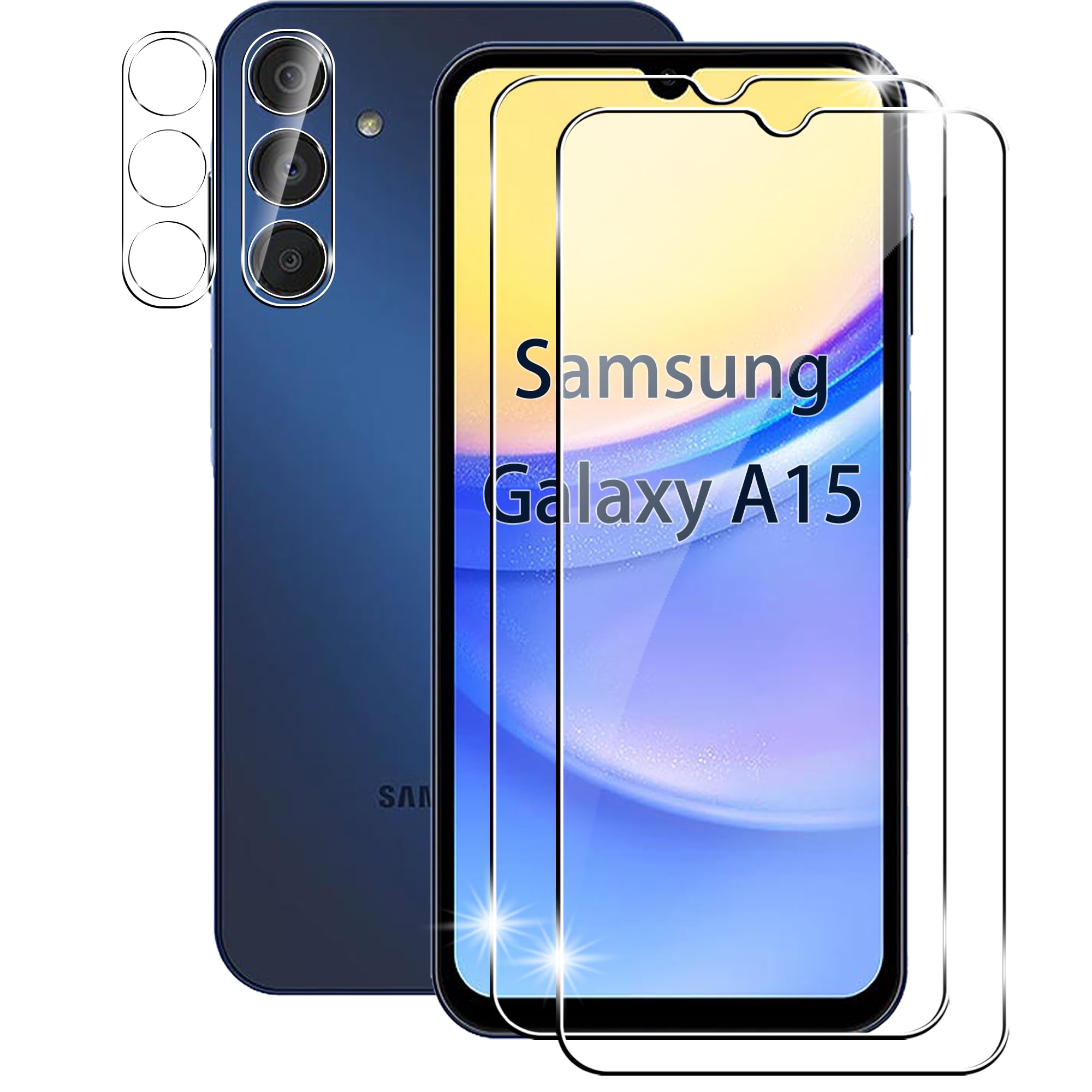 Suttkue for Samsung Galaxy A15 5G/4G Screen Protector with Camera Lens Protector, 9H Hardness Anti-Scratch Tempered Glass flim, Case Friendly,Anti-Scratch (2+2 PACK)