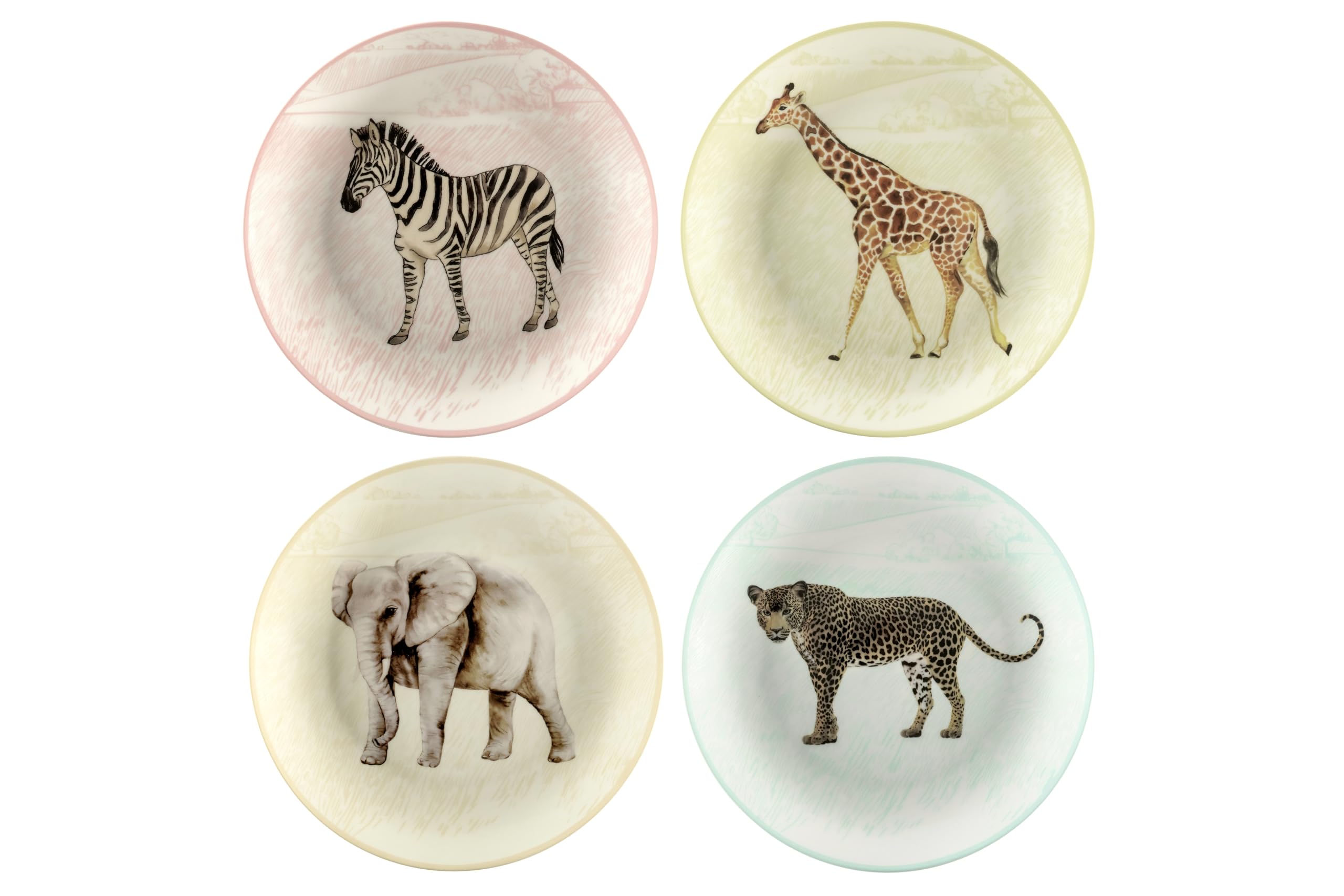 Curator Home Decorative Side Plates - Set of 4, New Bone China (Animals), 19.5cm (8")