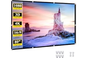 SKERELL Indoor Projector Screen 80 inch Movie: Foldable Projection Screens 4K HD Hanging Wall Portable Anti-Crease Home Theater