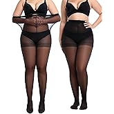 oeat Women's 2 Pairs Plus Size Sheer Tights for Women - 20D Queen Size Control Top Pantyhose with Reinforced Toes