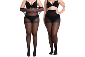 oeat Women's 2 Pairs Plus Size Sheer Tights for Women - 20D Queen Size Control Top Pantyhose with Reinforced Toes