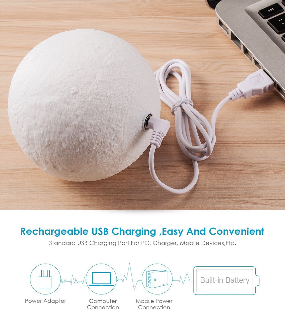 LOL Lighting 5.9Inch Luna Moon Lamp Night Light 3D Touch Sensor LED