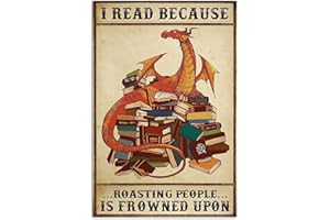 LICPACT Vintage Metal Plaque Dragon Books I Read Metal Wall Plaque Decor Lovers Gift Outdoor Indoor Wall Panel Retro Vintage Mural 8x12 Inch