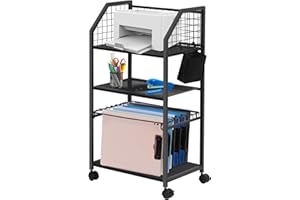 3-Layer Rolling File Cart, Under Desk Storage with Hanging Folders, Filing Organizer with Lockable Wheels, Mobile Filing Cabi