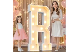 Pooqla 4 FT Marquee Light Up Letters, Marquee Letter Lights 4 Feet Tall, Giant Letter Sign Big Mosaic Letters for Balloons Birthday Party Anniversary Wedding Decorations, Warm White Letter R