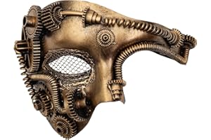 Ubauta Steampunk Masquerade Mask for Men Costume: Mesh Half-Face Cyborg Mask for Halloween Party Cosplay Phantom of the Opera - Gold