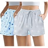 Ekouaer Womens 2 Pack Pajama Shorts Comfy Lounge Bottom Y2k Printed Sleep Short with Pockets Pj Bottoms S-XXL